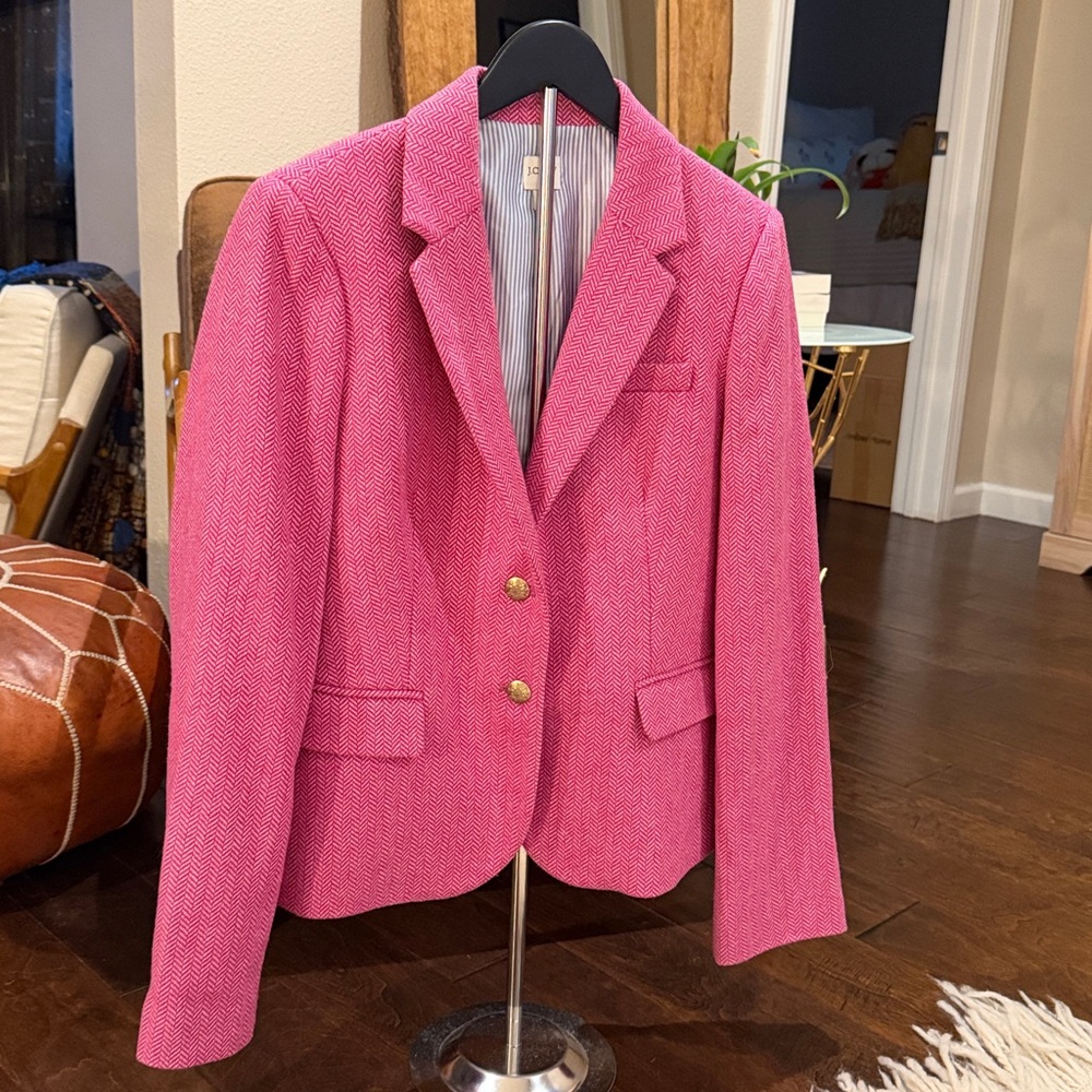 J. Crew Schoolboy Blazer Wool Pink Herringbone Size 14